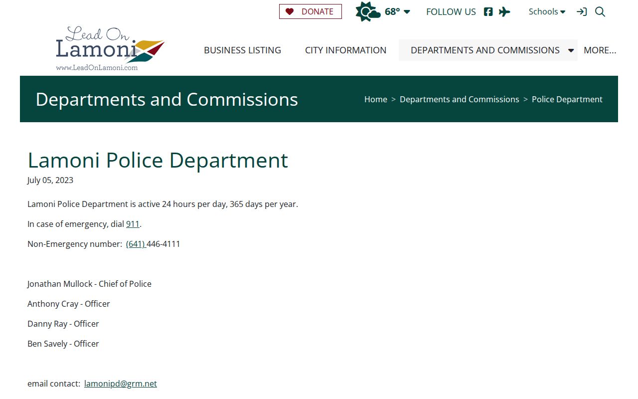 Lamoni criminal records contact at the Lamoni Police Department