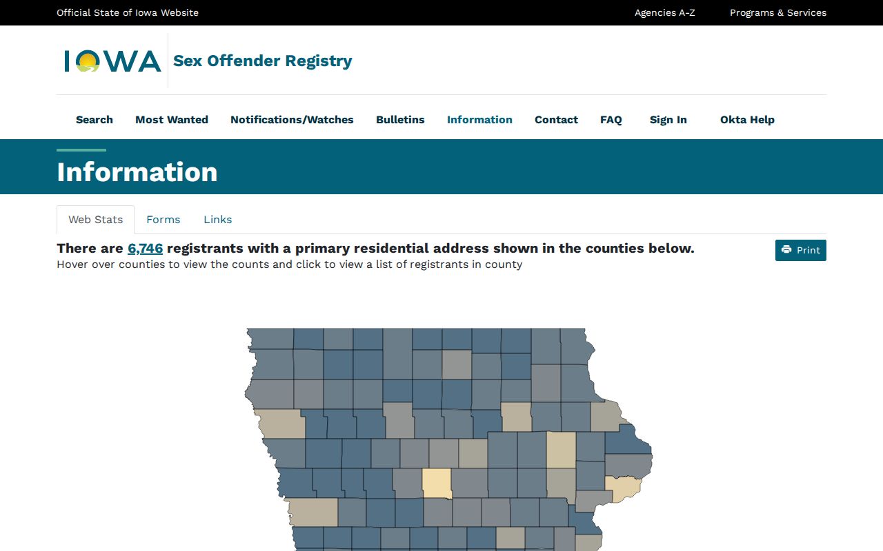 Iowa registry statistics page used for Decatur County sex offender context