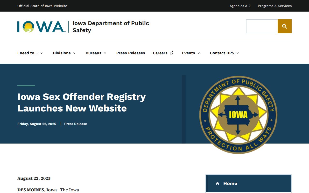 Iowa registry redesign information for Decatur County sex offender searches