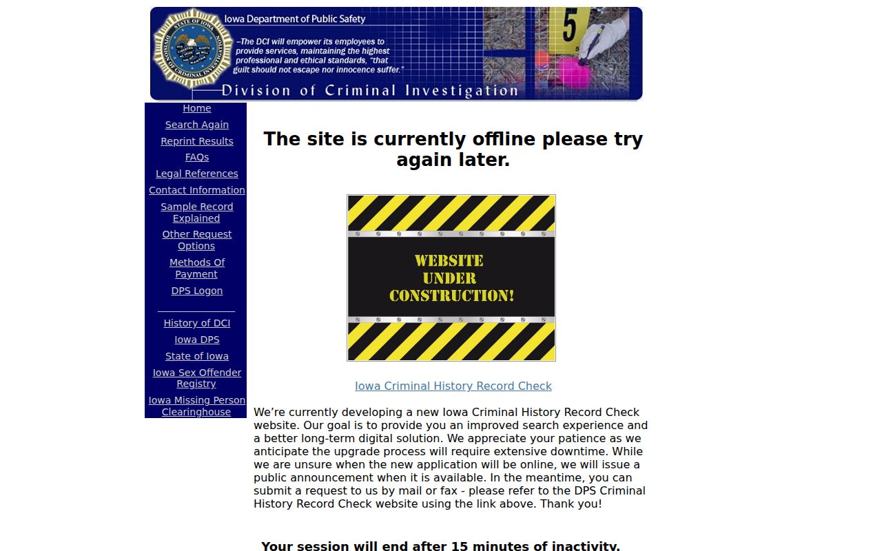 Decatur County criminal history DCI portal outage notice